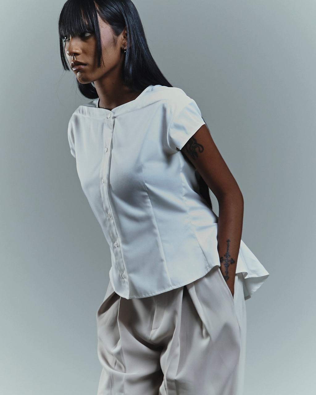 Cap Sleeve Blouse with Flare Back