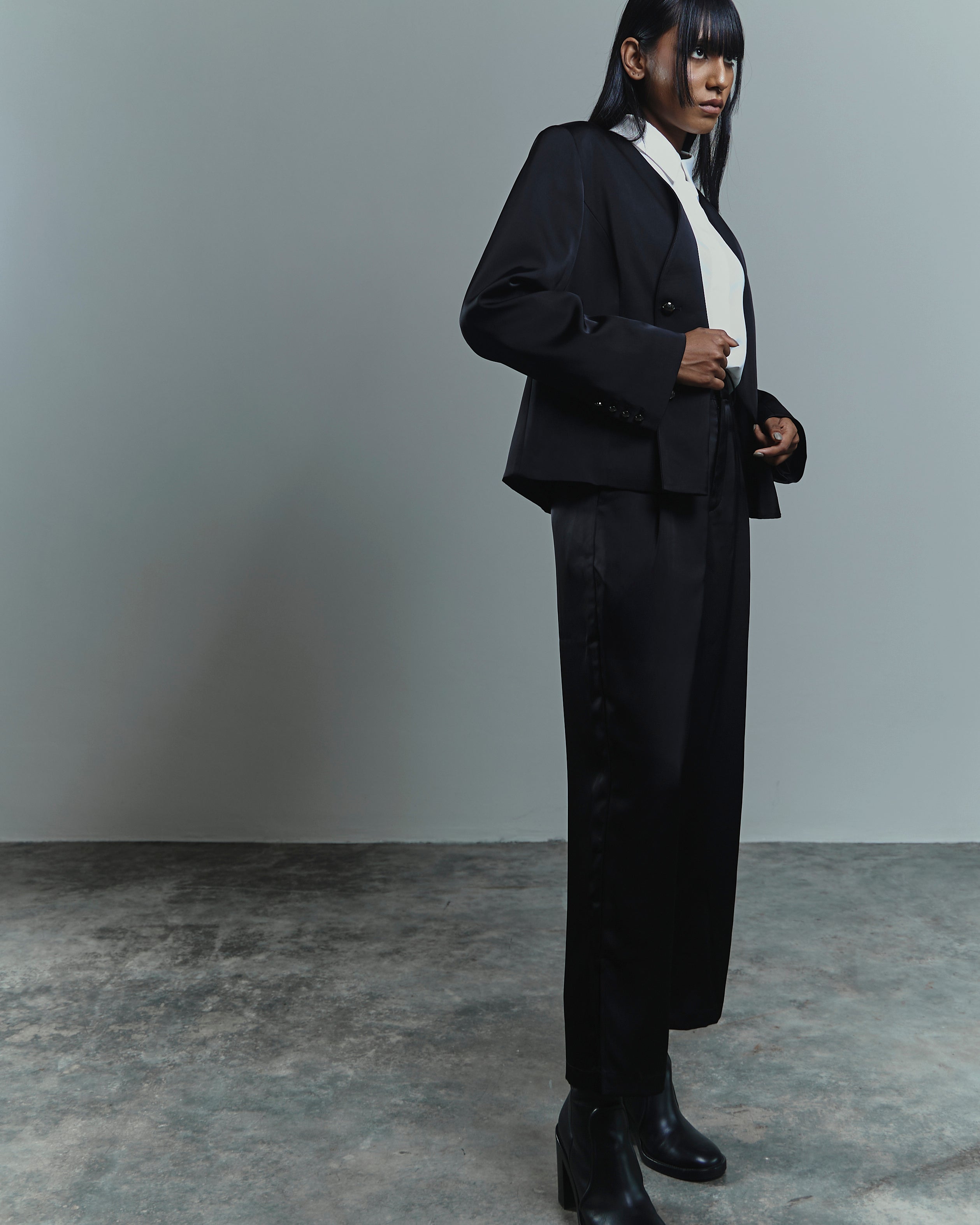 Satin Straight Pants with Side Slit