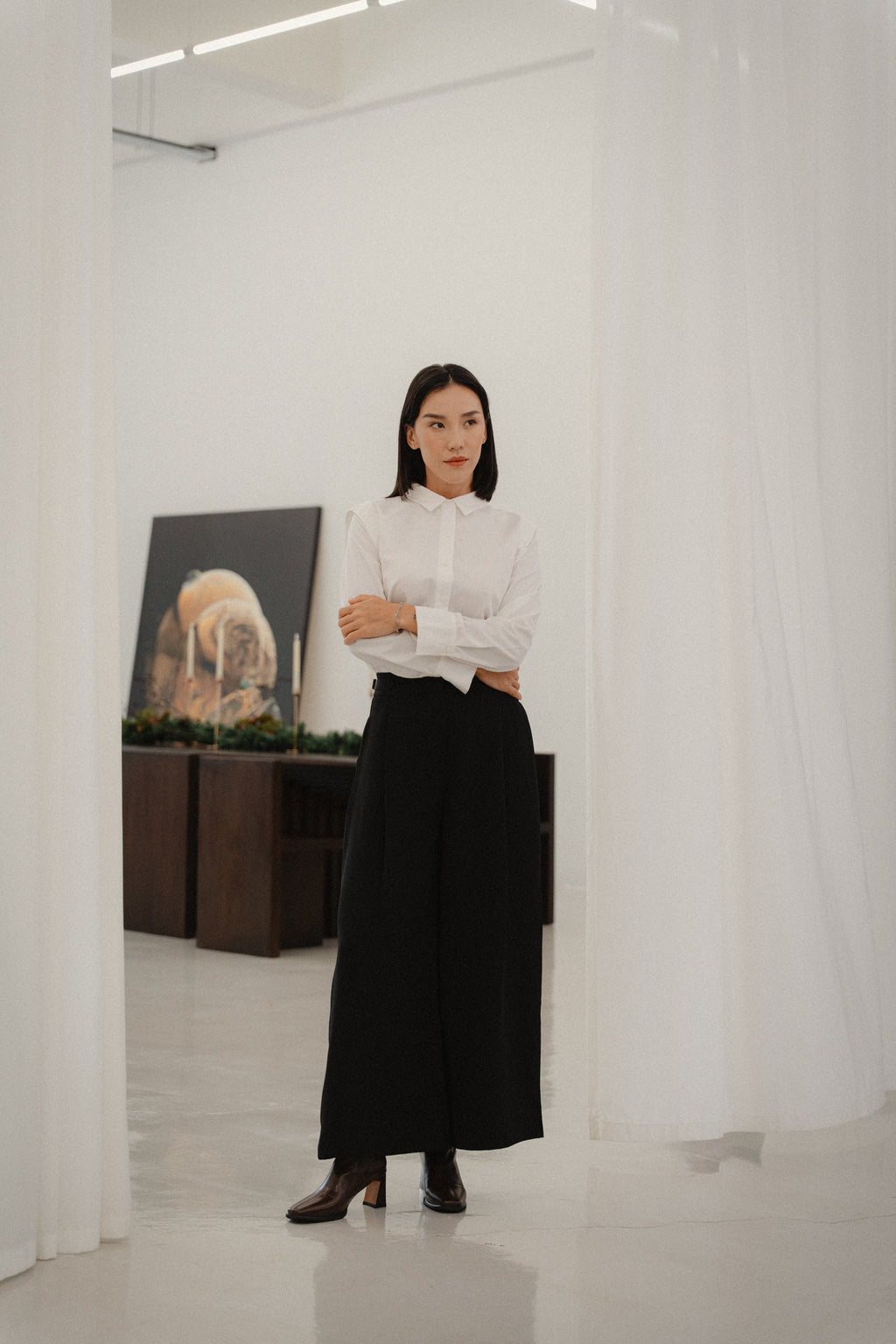 Wide Leg Pants with Side Buckle