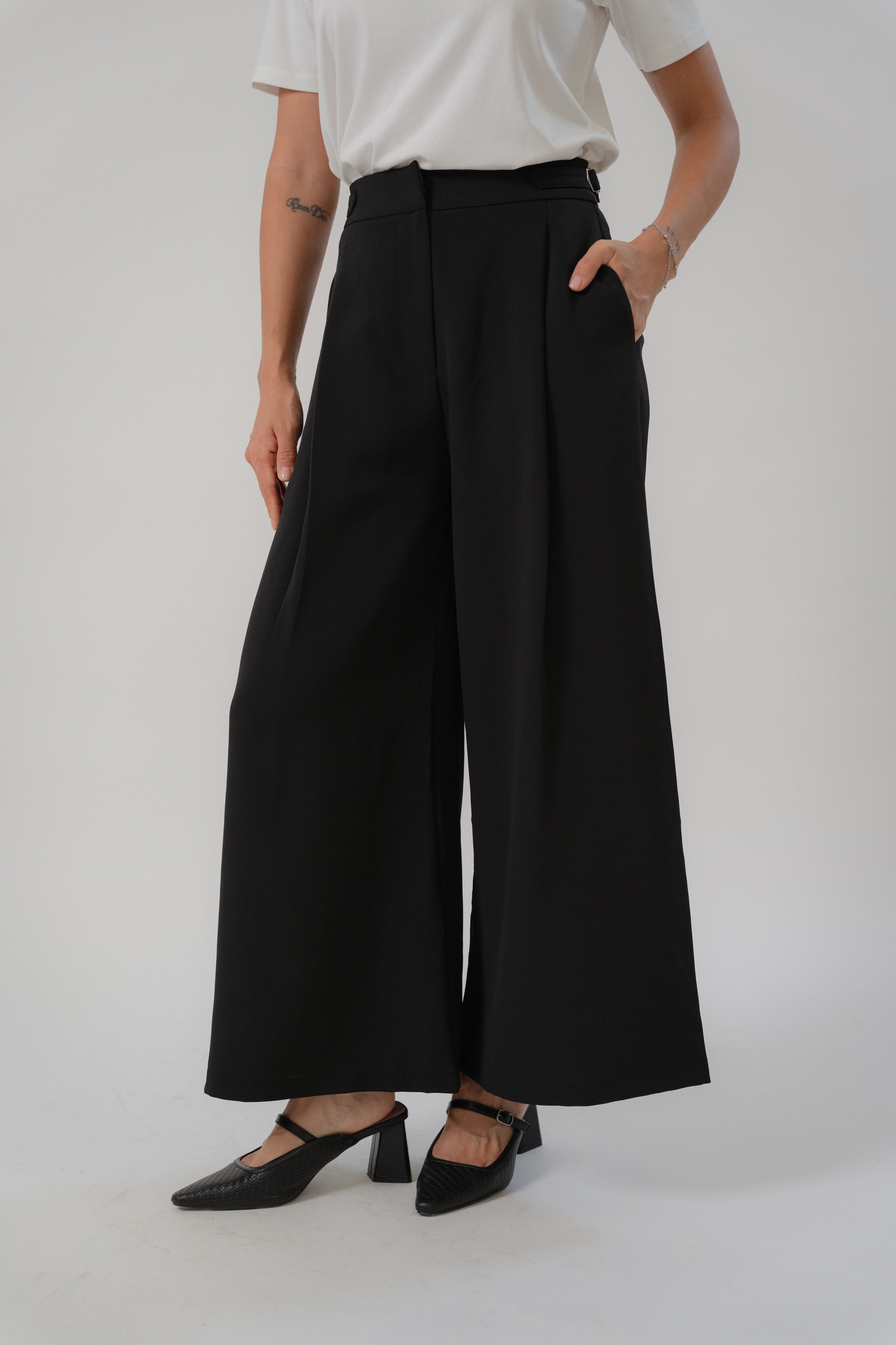 Wide Leg Pants with Side Buckle