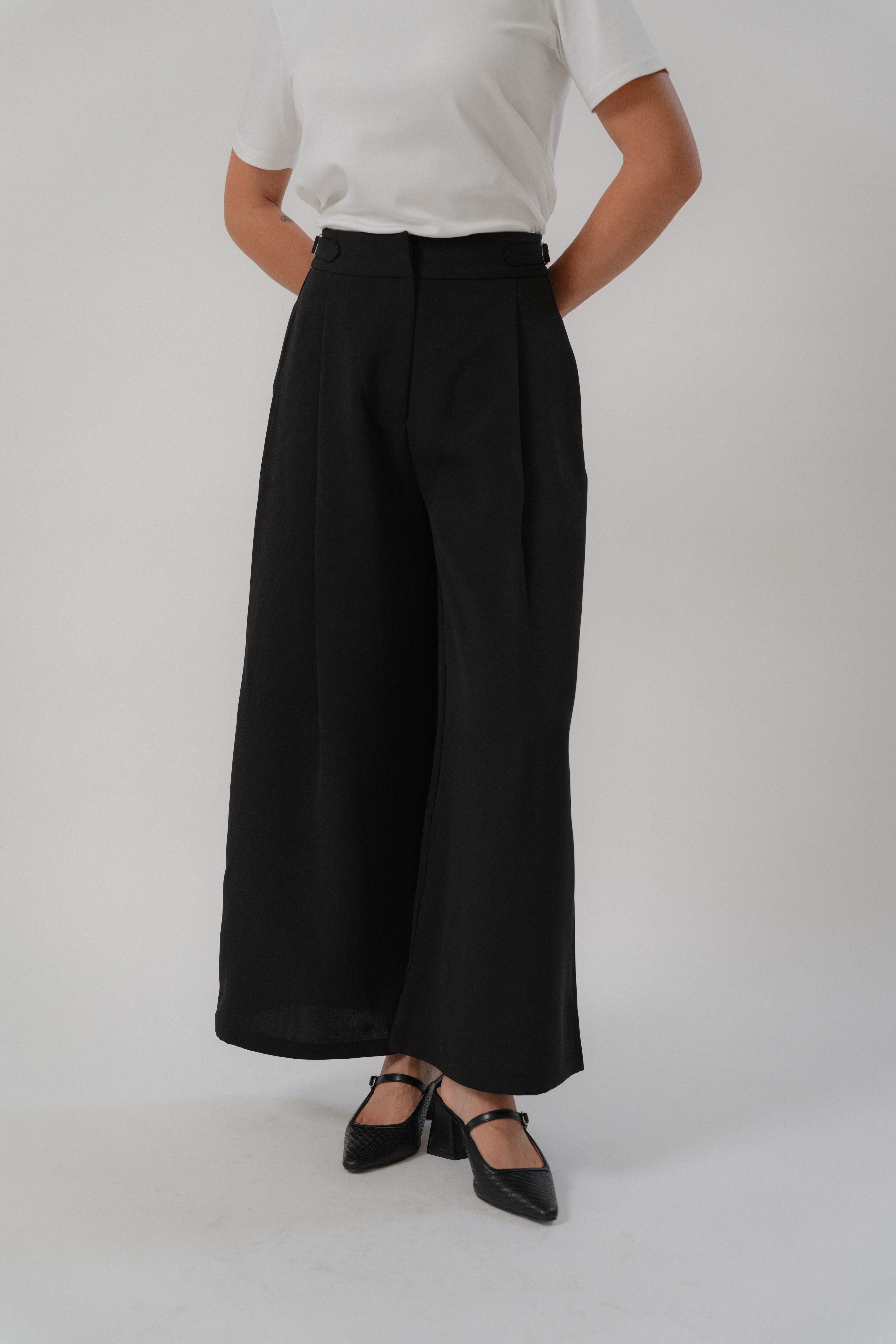 Wide Leg Pants with Side Buckle