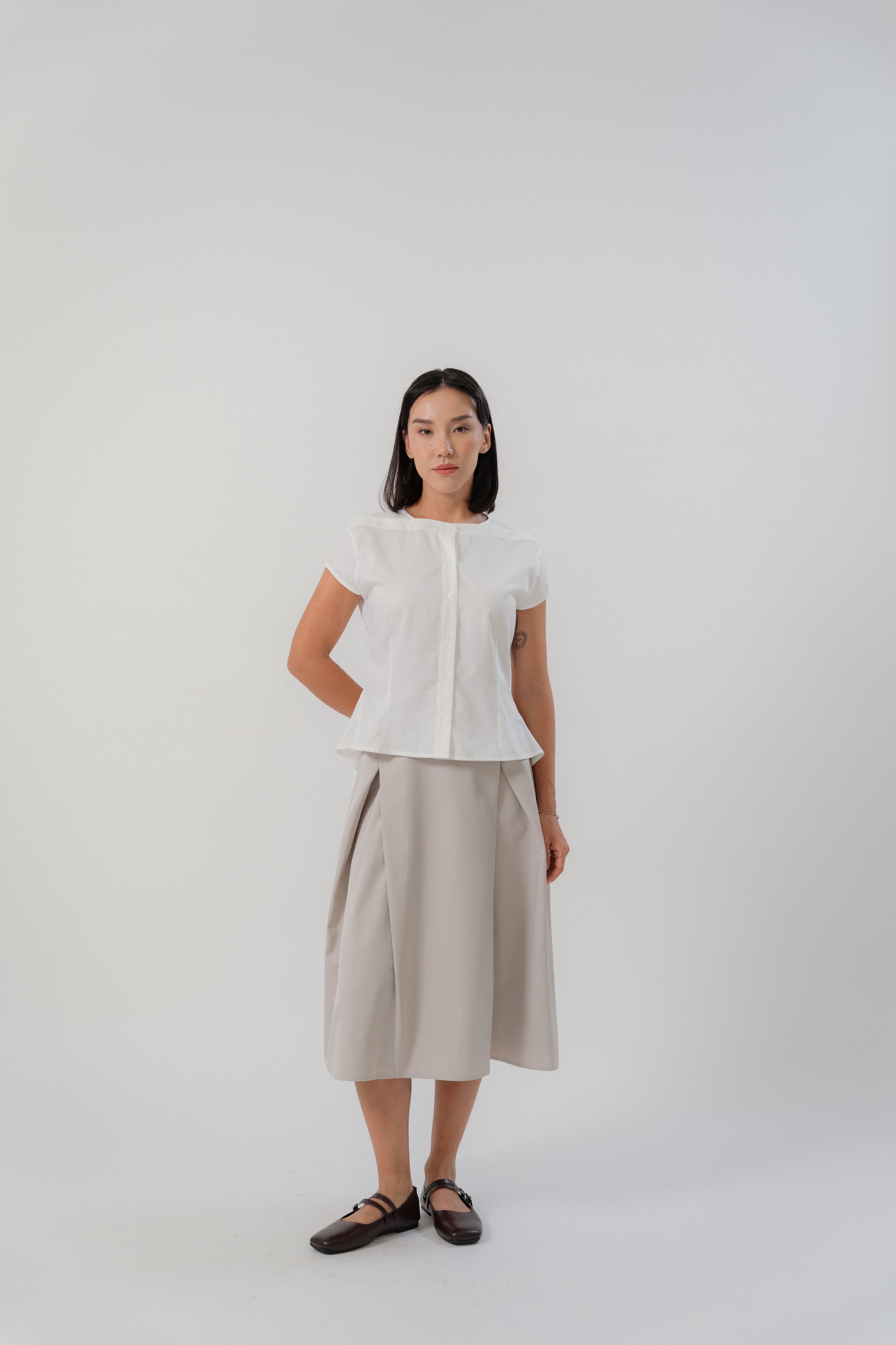 Cap Sleeve Blouse with Flare Back