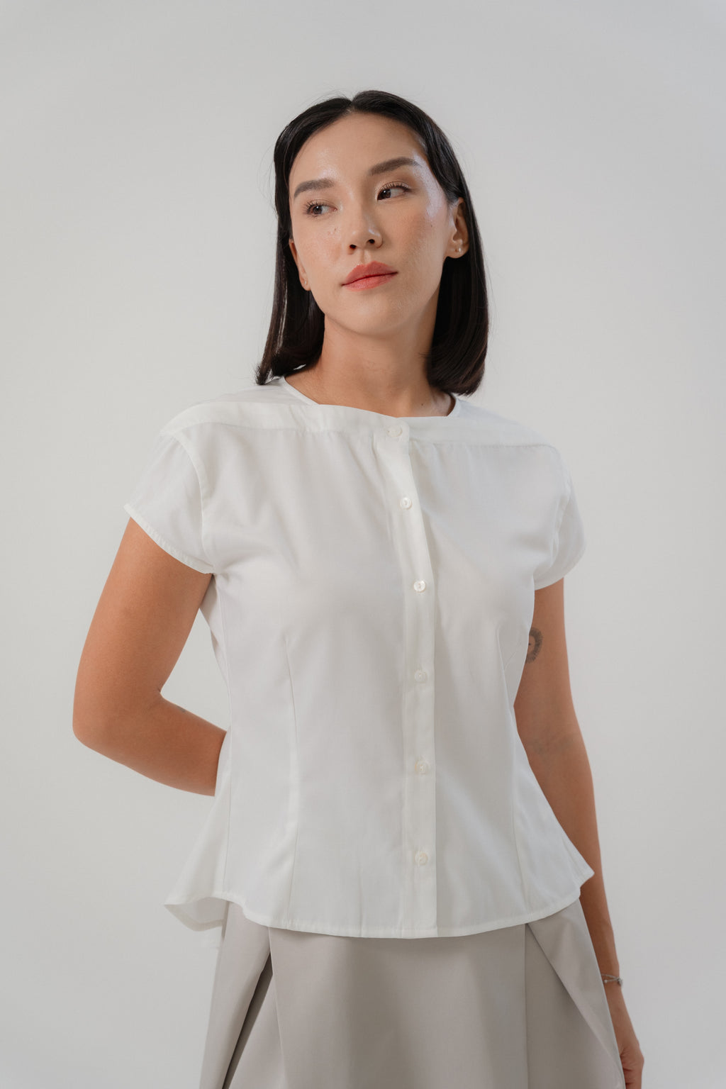 Cap Sleeve Blouse with Flare Back