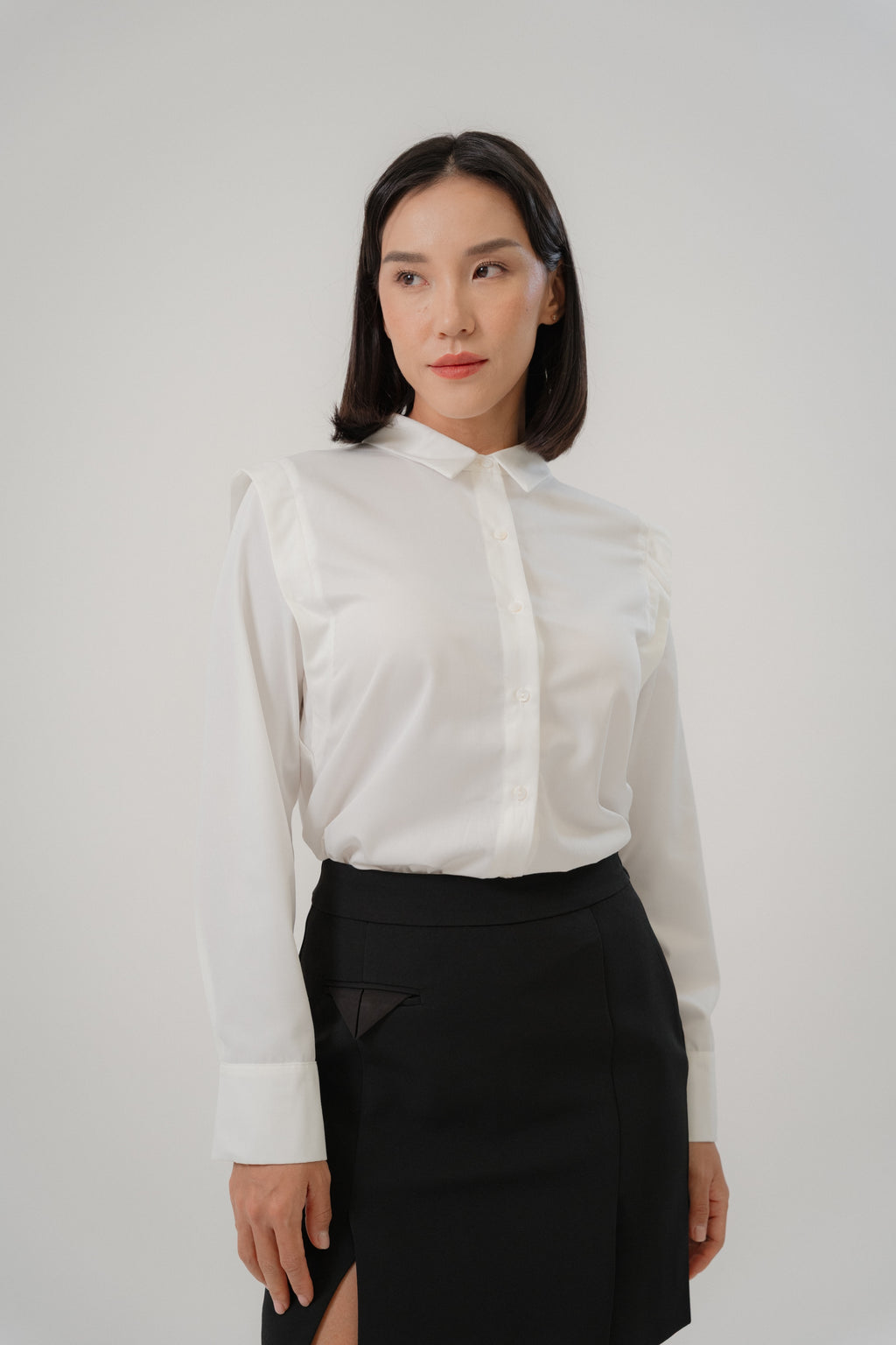 Collared Wide Shoulder Blouse
