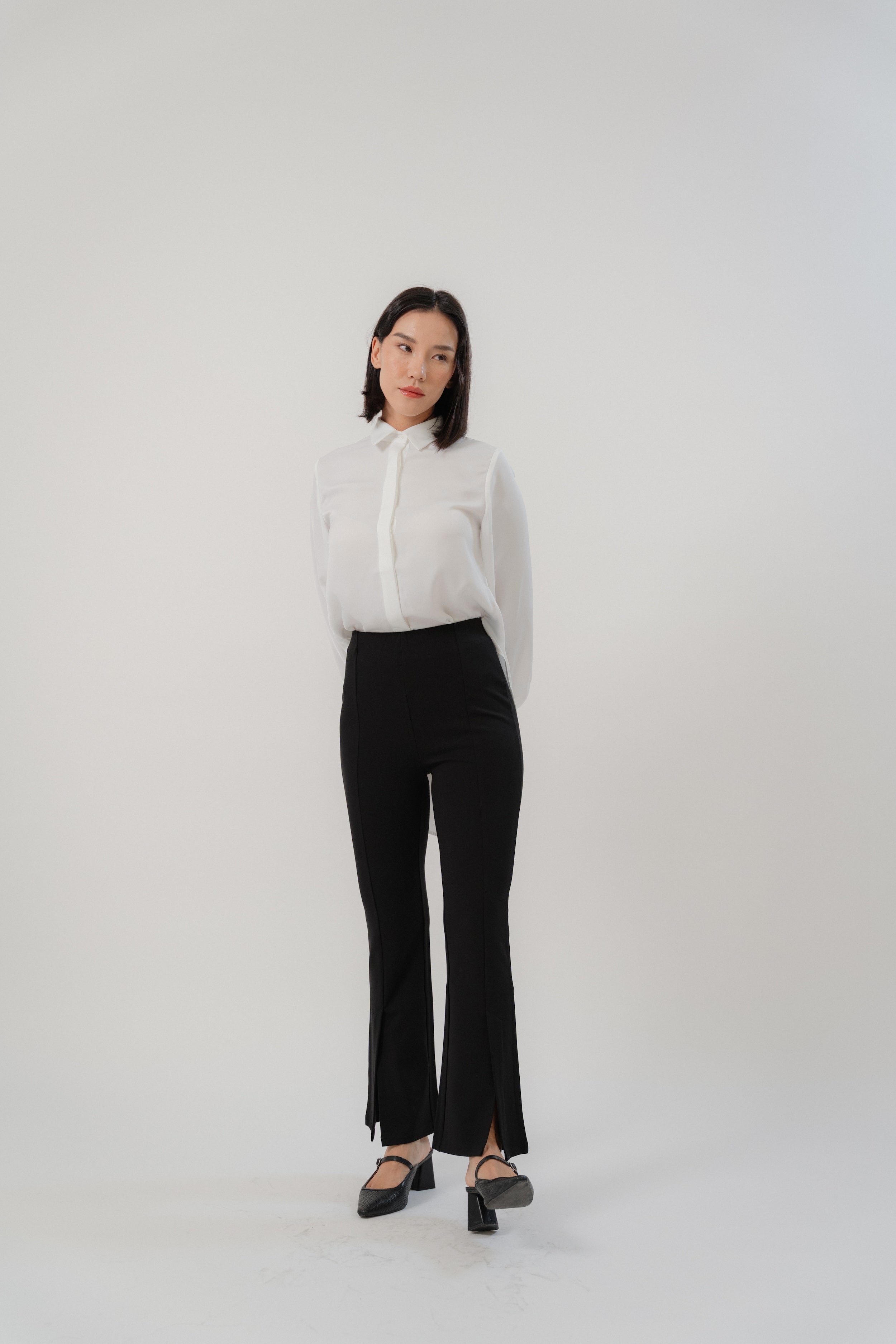 Tail blouse and bootcut pants