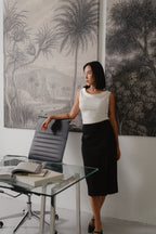 Laborio sleeveless boat neckline top and straight slim skirt