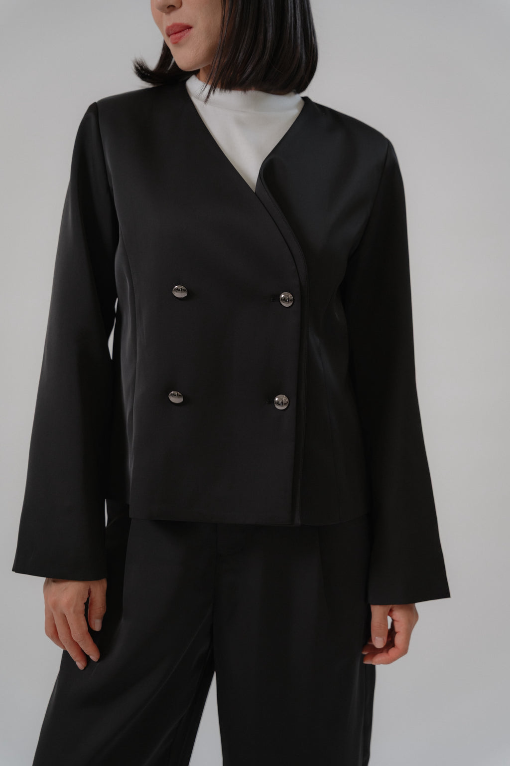 Satin Double-Breasted Blazer