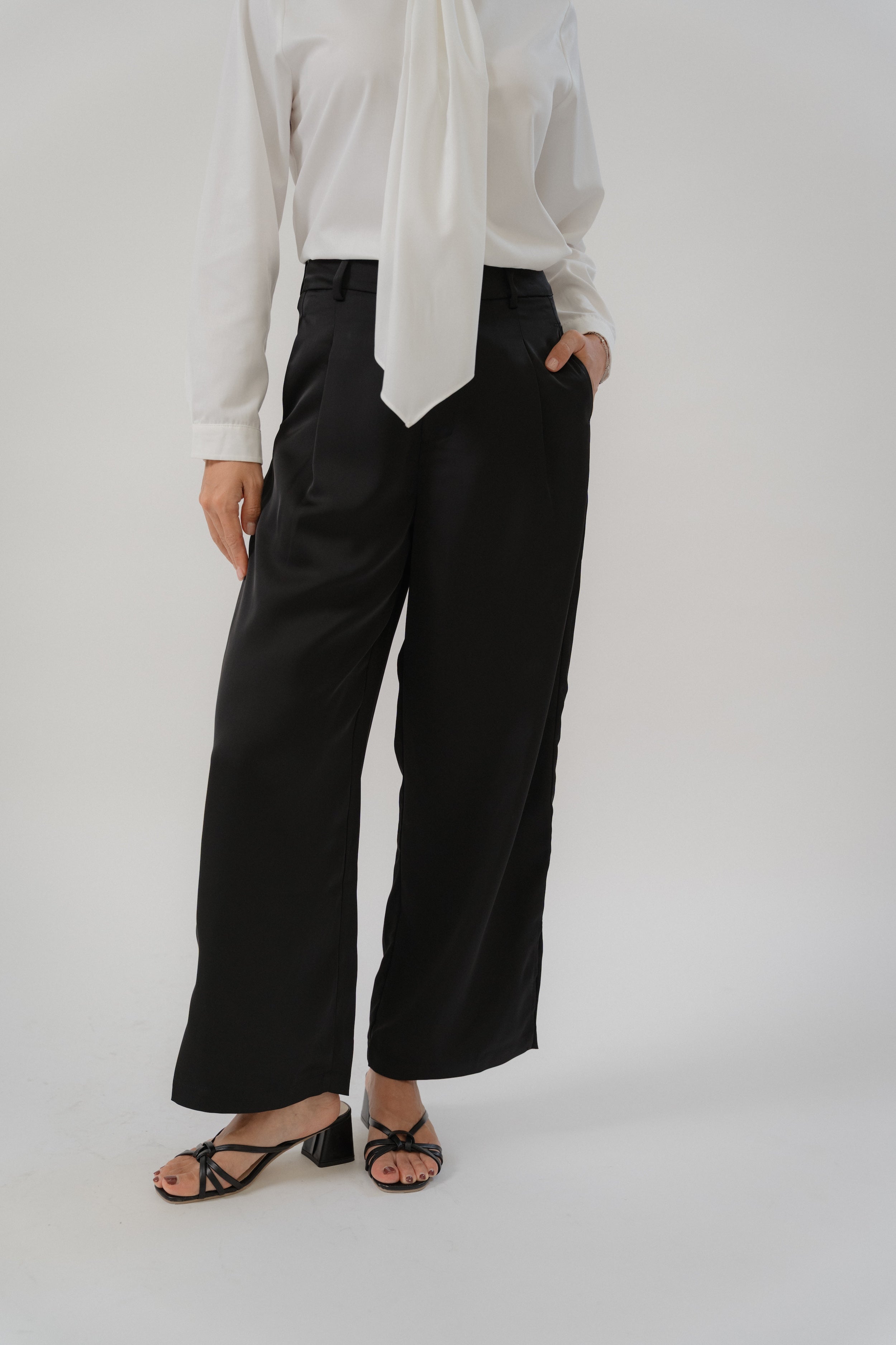 Satin Straight Pants with Side Slit