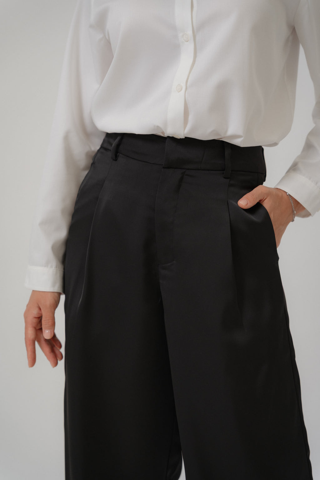 Satin Straight Pants with Side Slit