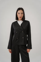 Satin Double-Breasted Blazer