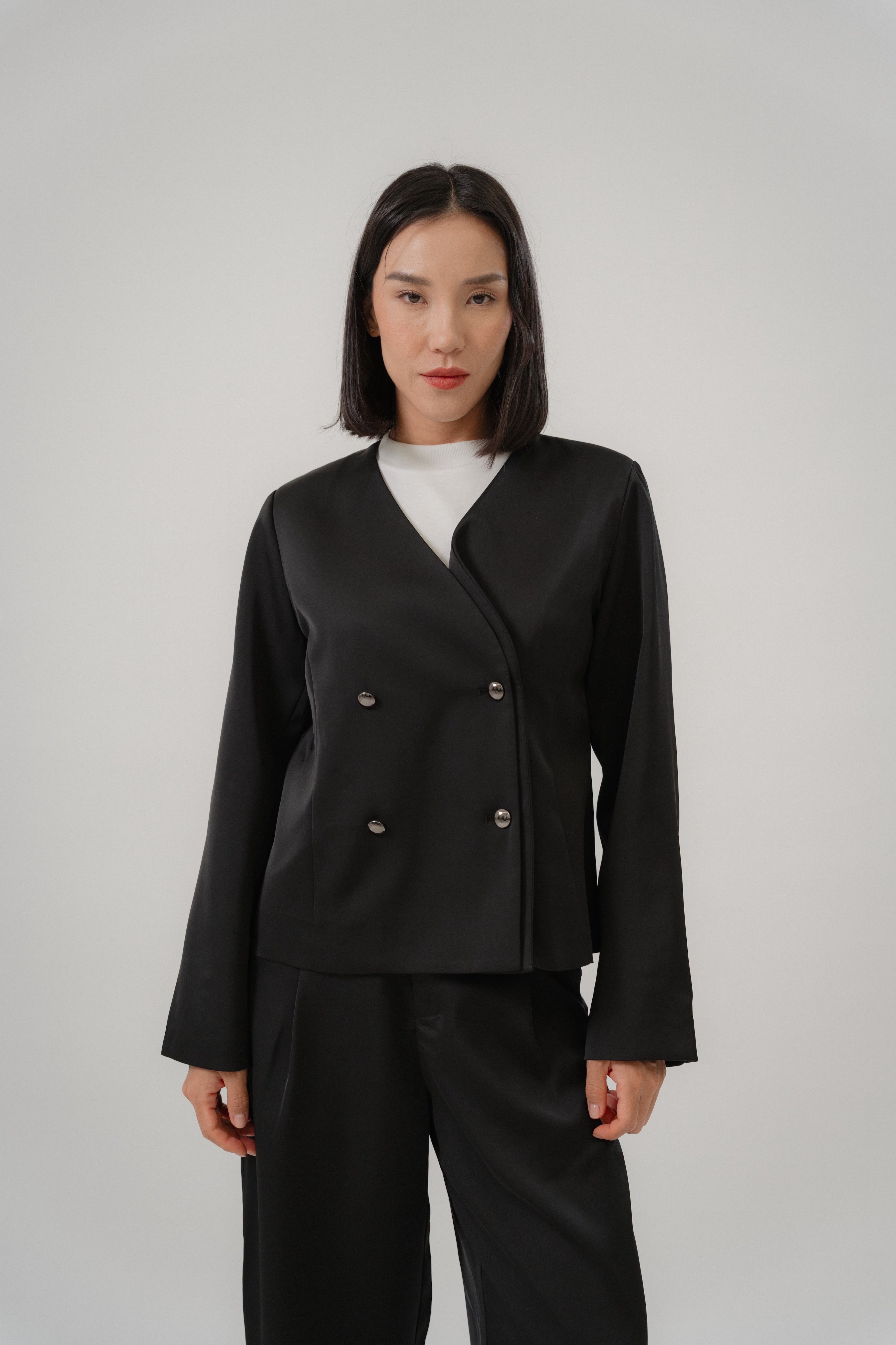 Satin Double-Breasted Blazer