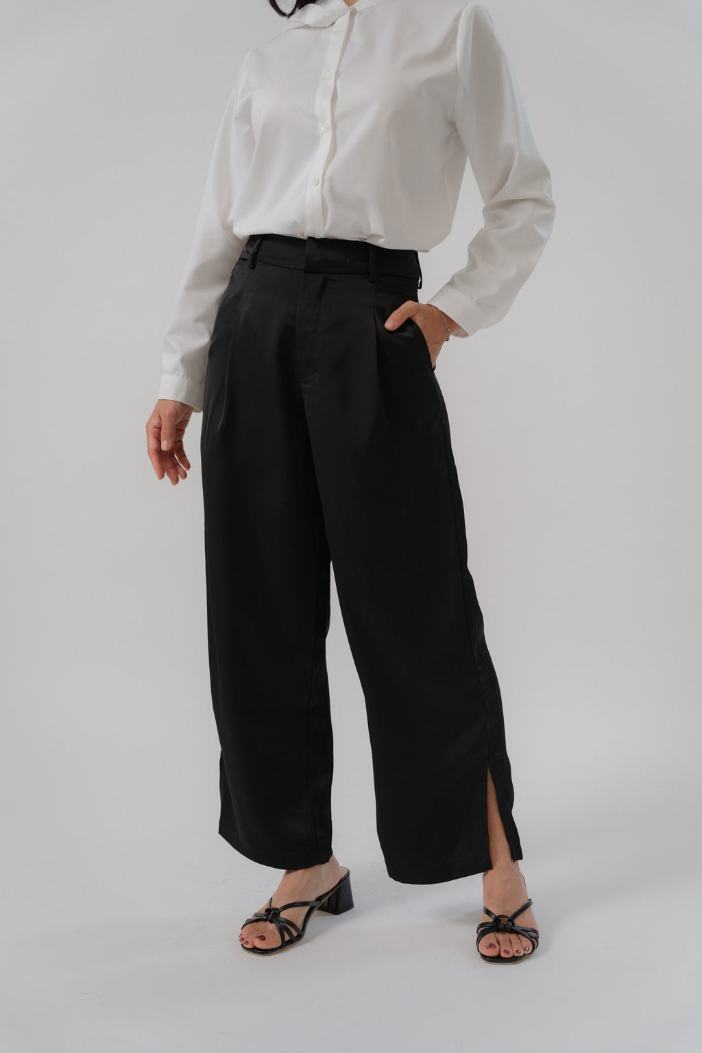 Satin Straight Pants with Side Slit