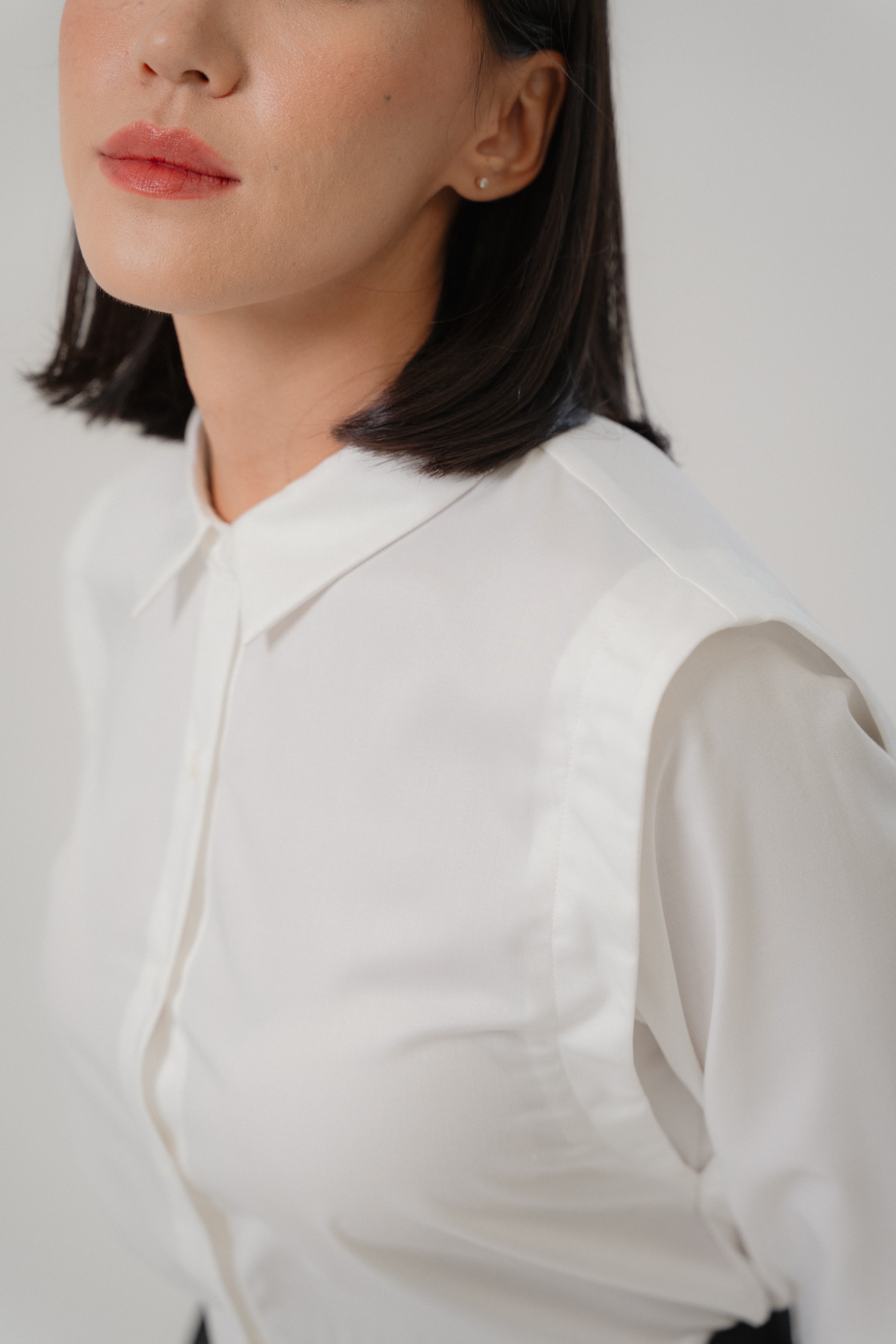 Collared Wide Shoulder Blouse