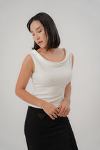 Sleeveless Top with Boat Neckline