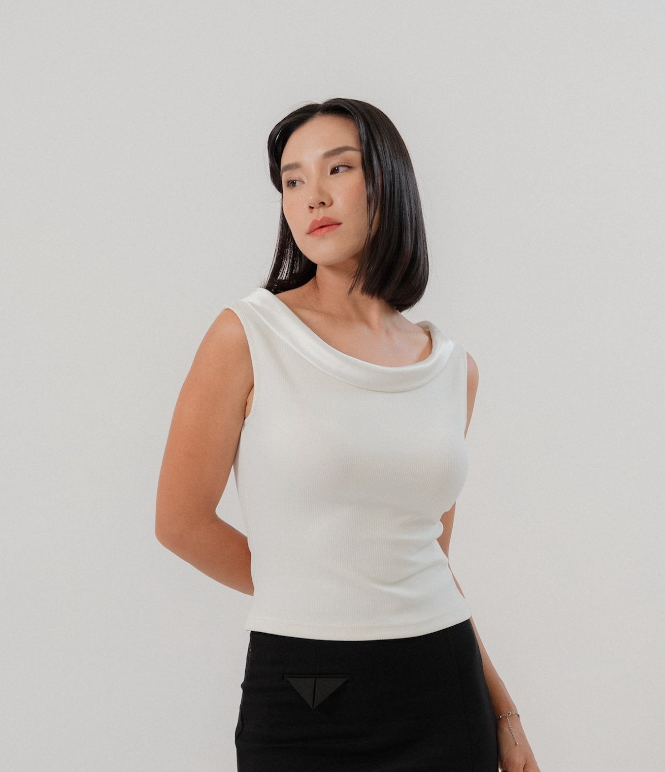 Sleeveless Top with Boat Neckline