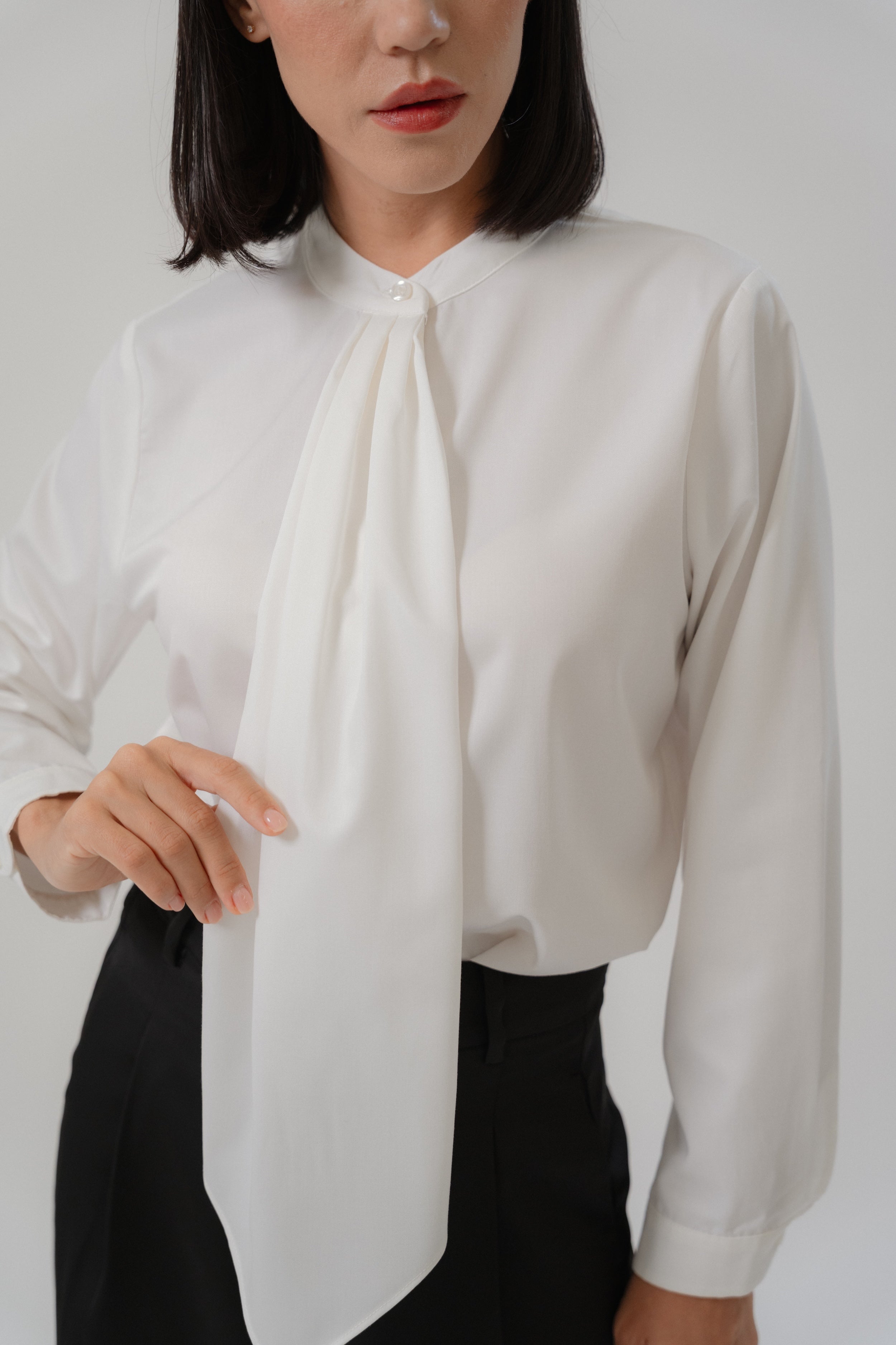 Round Neck Collar Tie Blouse
