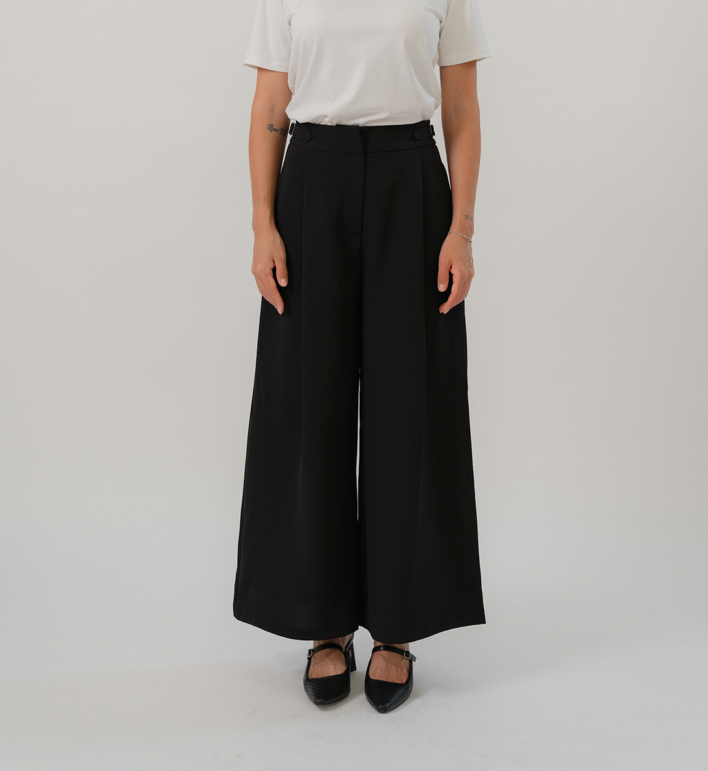 Wide Leg Pants with Side Buckle