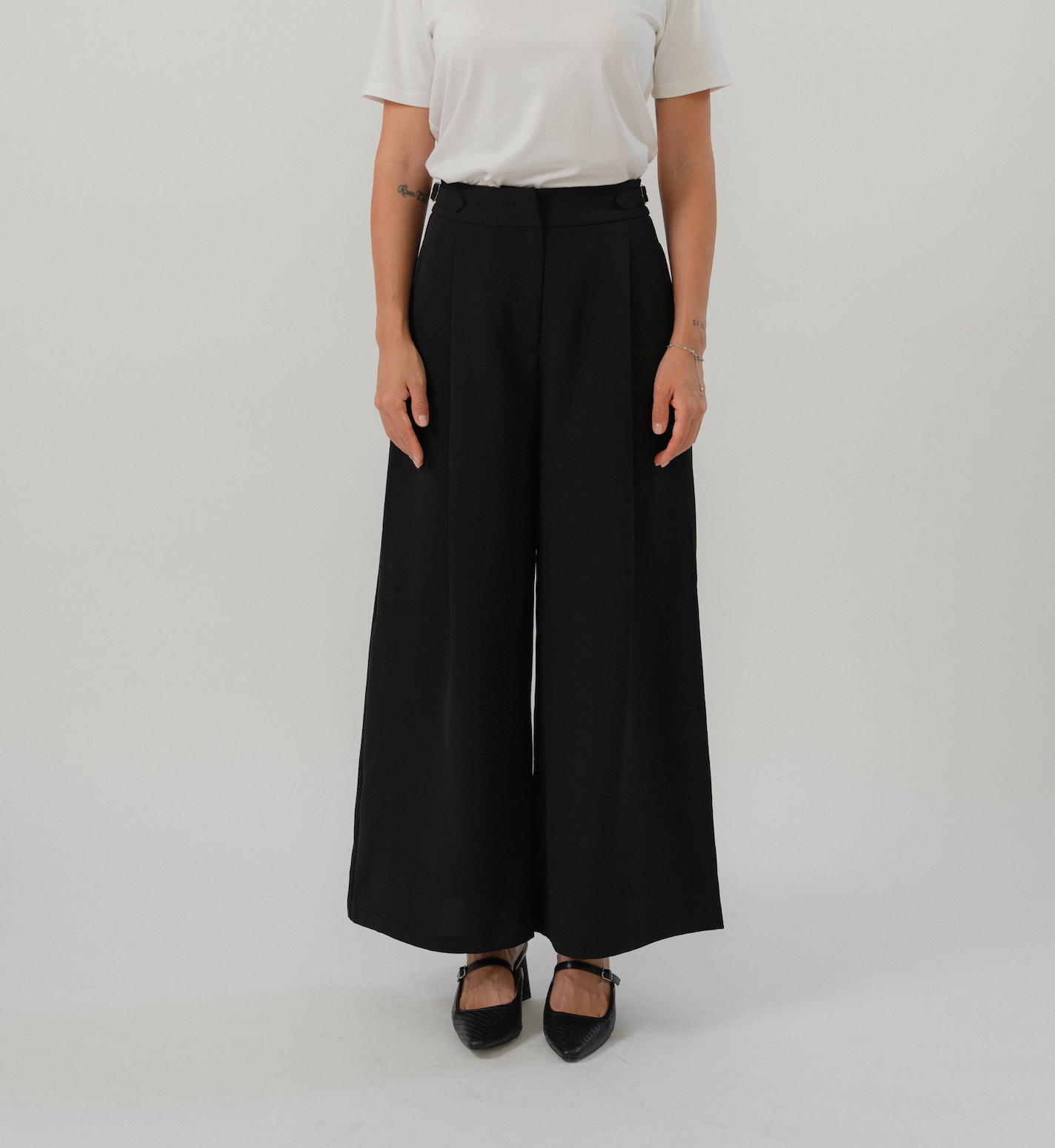 Wide Leg Pants with Side Buckle