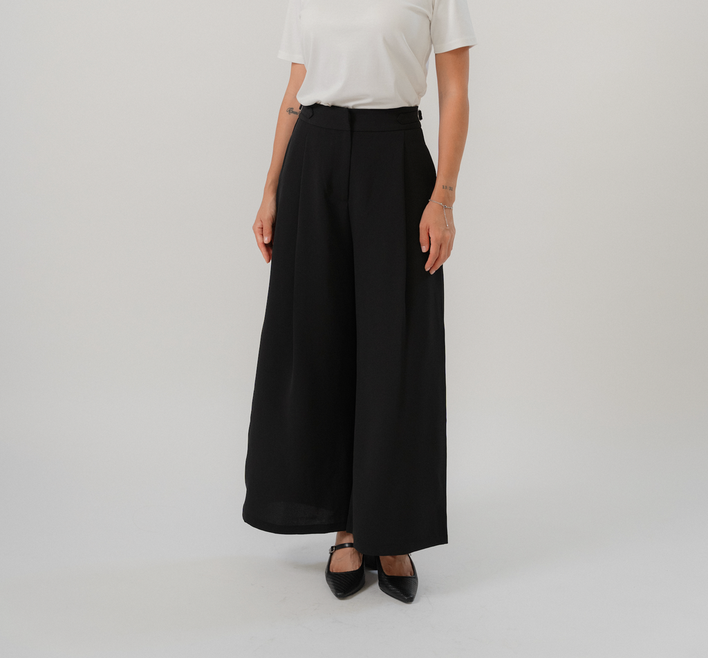 Wide Leg Pants with Side Buckle