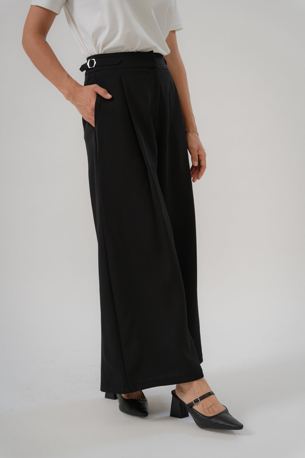Wide Leg Pants with Side Buckle