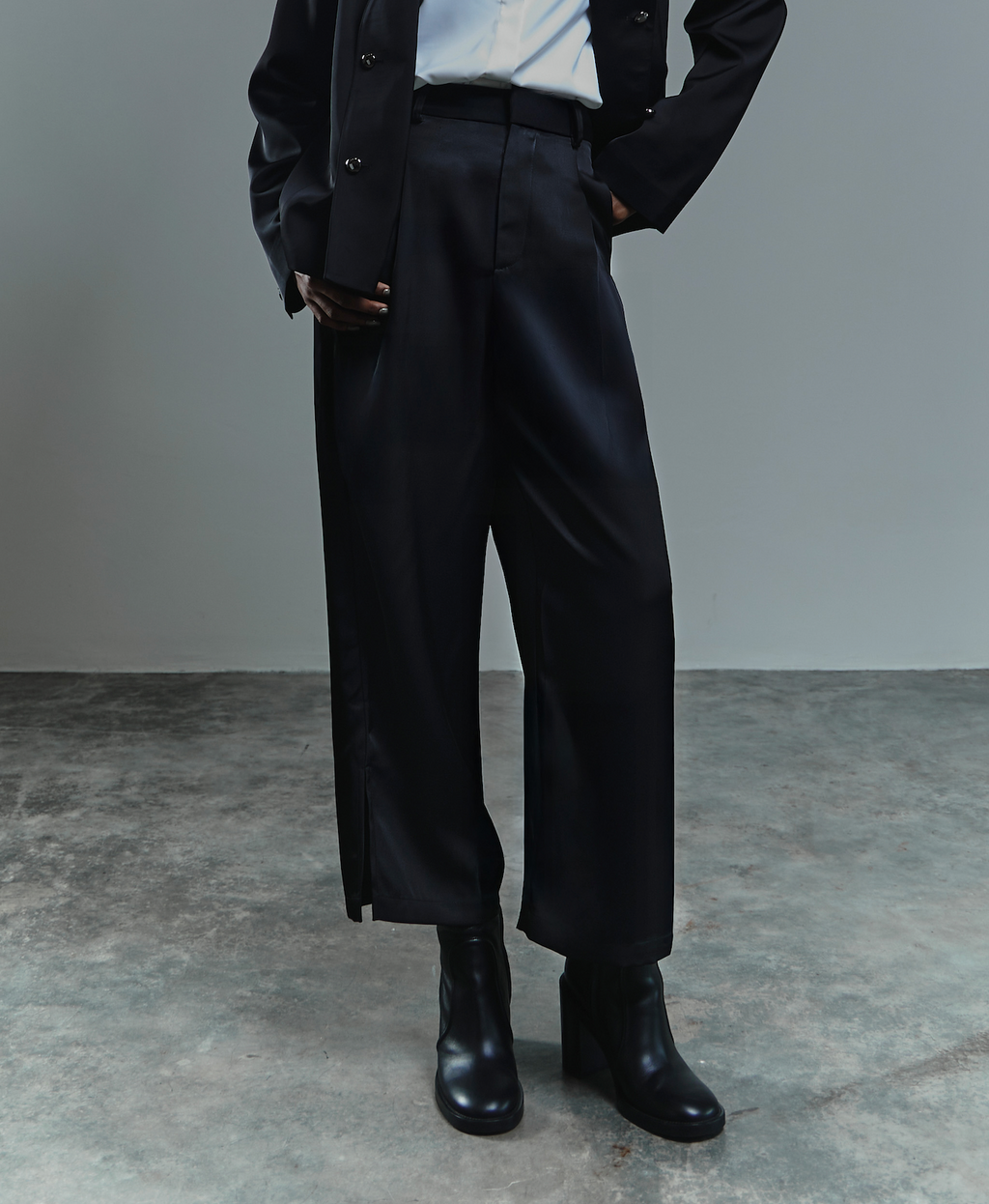 Satin Straight Pants with Side Slit
