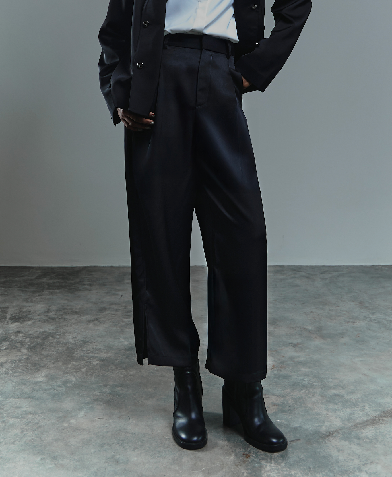 Satin Straight Pants with Side Slit