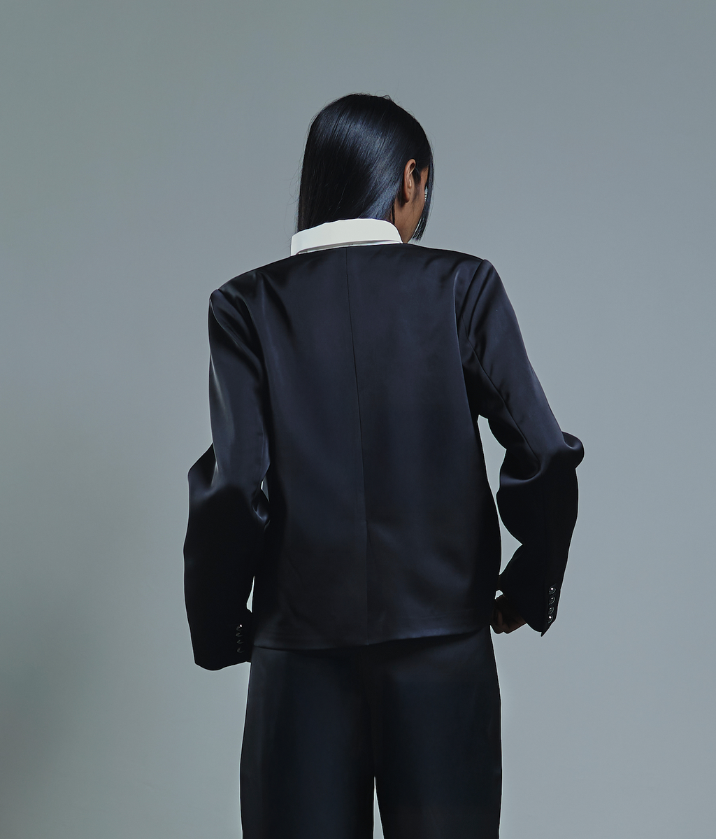 Satin Double-Breasted Blazer