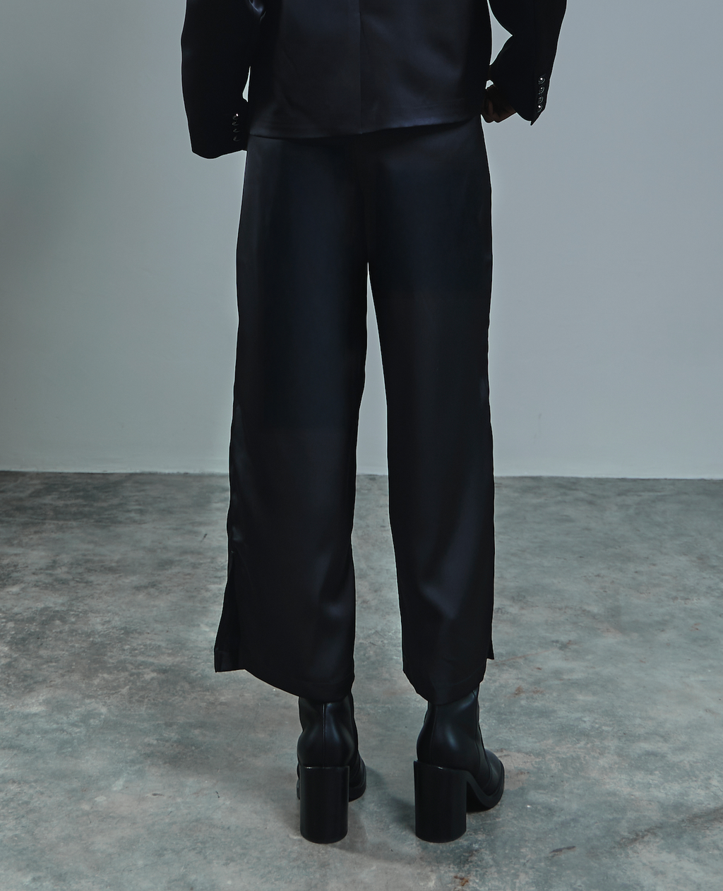 Satin Straight Pants with Side Slit