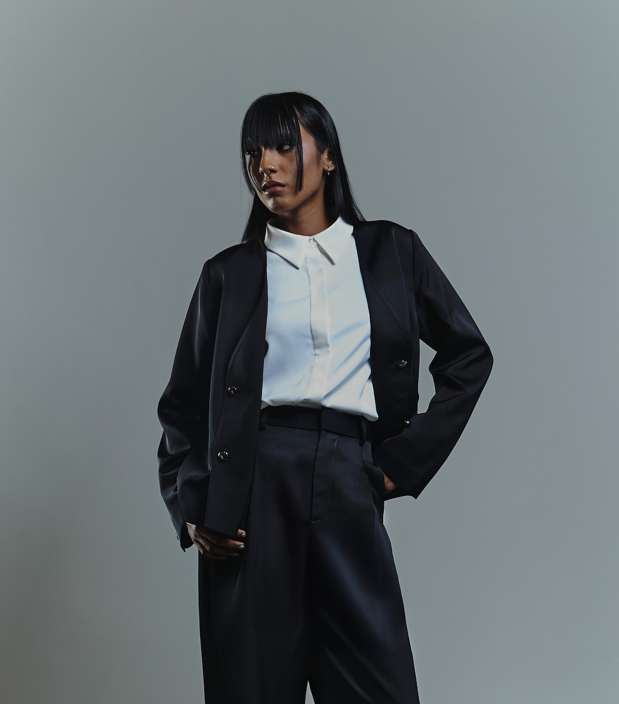 Satin Double-Breasted Blazer