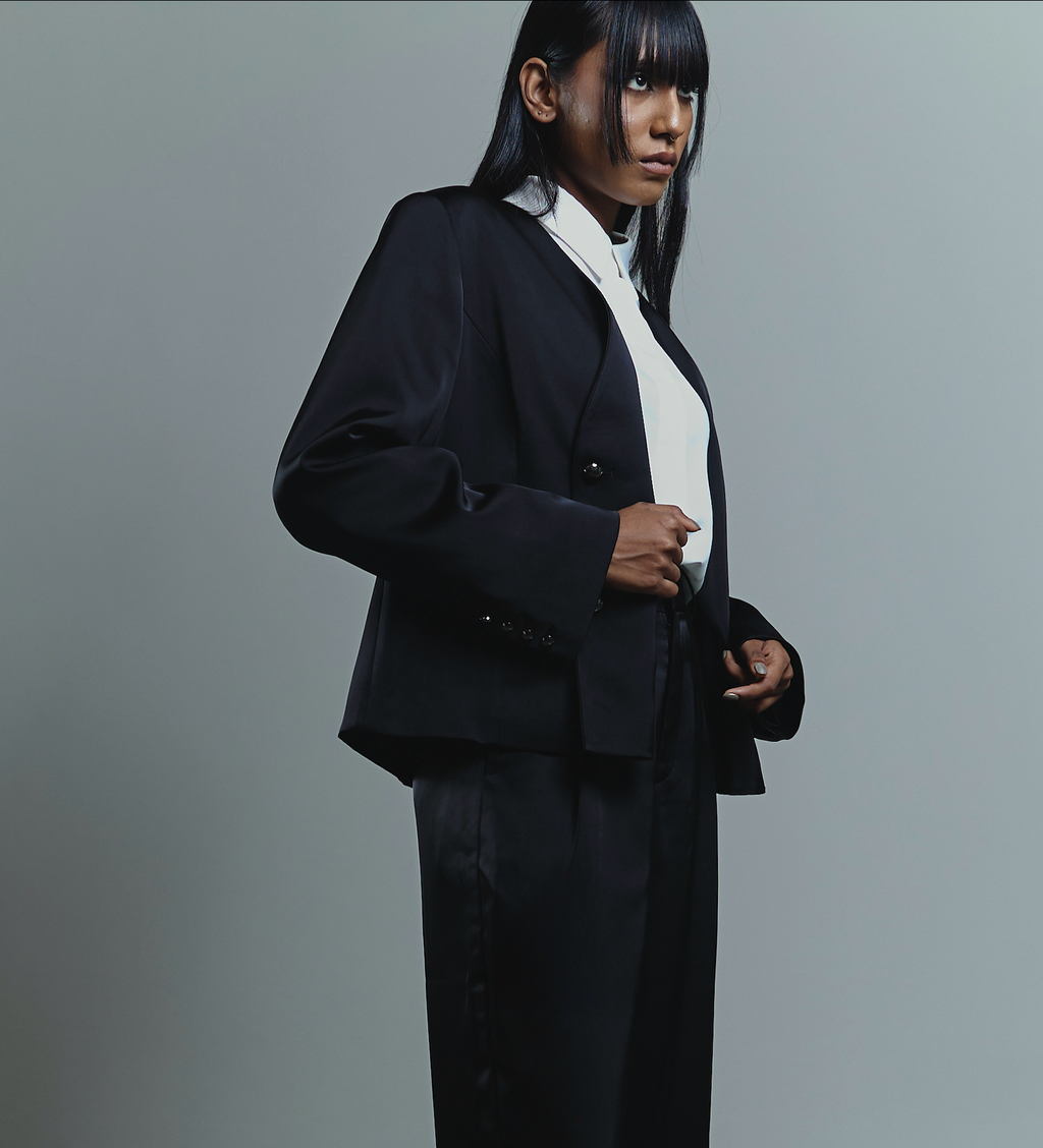 Satin Double-Breasted Blazer