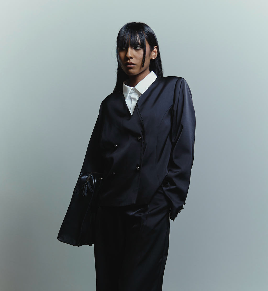 Satin Double-Breasted Blazer