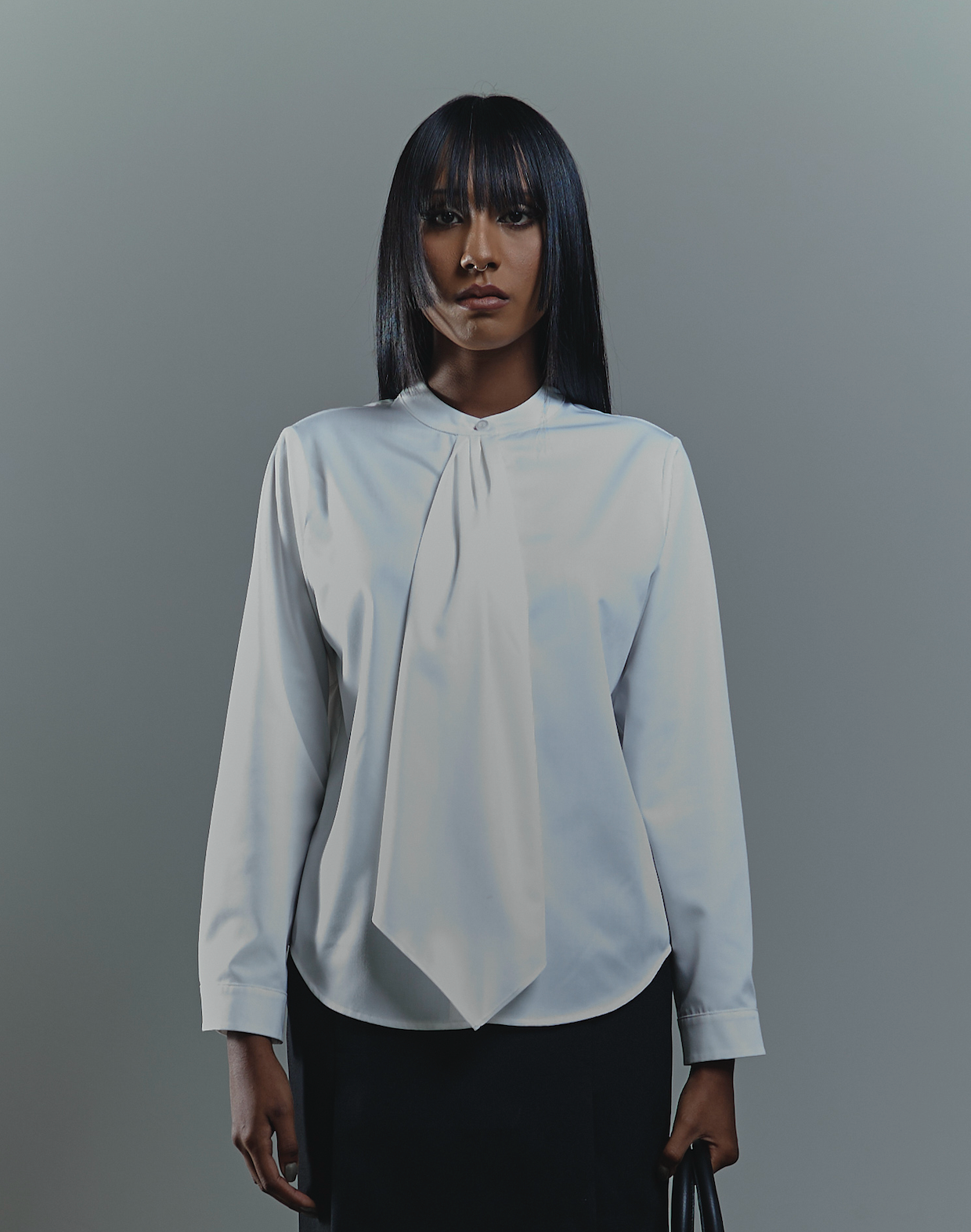 Round Neck Collar Tie Blouse