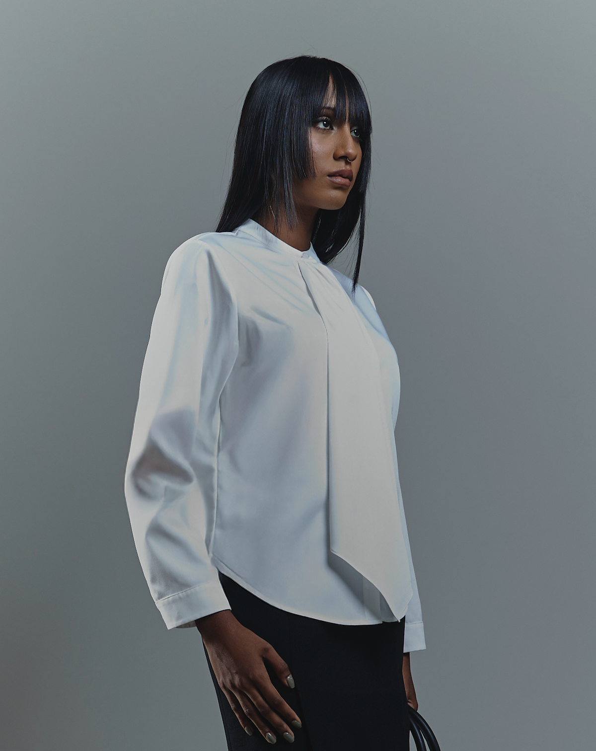 Round Neck Collar Tie Blouse