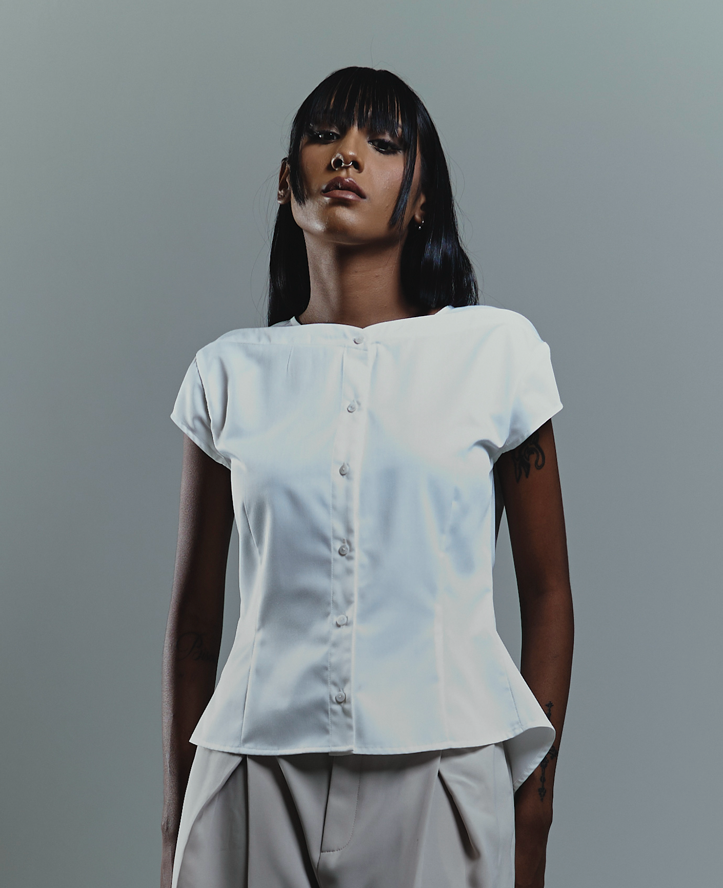 Cap Sleeve Blouse with Flare Back