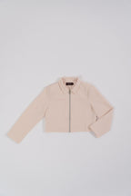 beige biker jacket with full zip, regular fit, modern silhouette, design for daily city wear