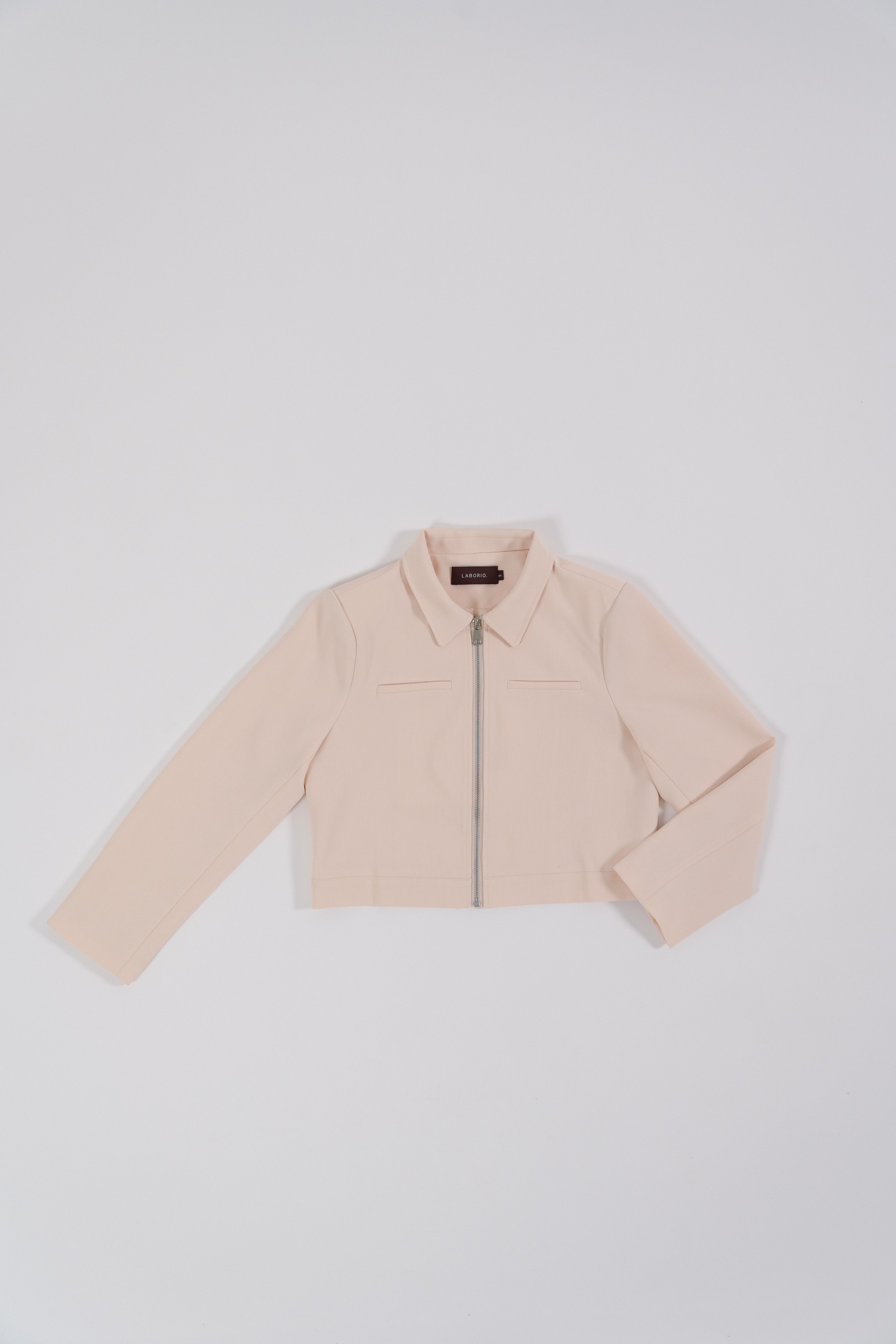 beige biker jacket with full zip, regular fit, modern silhouette, design for daily city wear