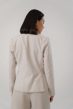 beige tailored blazer with modern silhouette, design for office and city wear