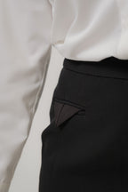 black mini pencil skirt with pocket flat detail, fit style, design for women office and city wear