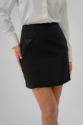 black mini pencil skirt with modern silhouette, fit style, design for women office and city wear
