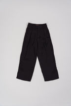 black satin pants with side slits lay flat