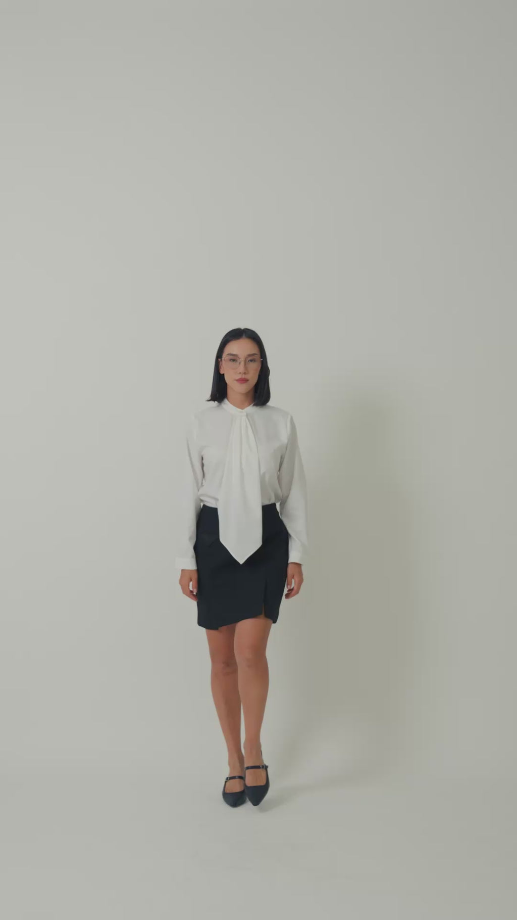 Laborio round neck tie blouse and mini pencil skirt